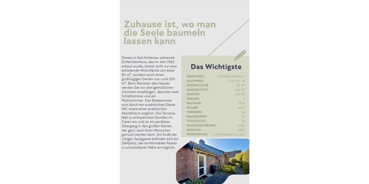 Reihenhaus Kiel Friedrichsort - 3 Zimmer, 85 m&sup2;, 325.000&euro; | Angebot:26621412