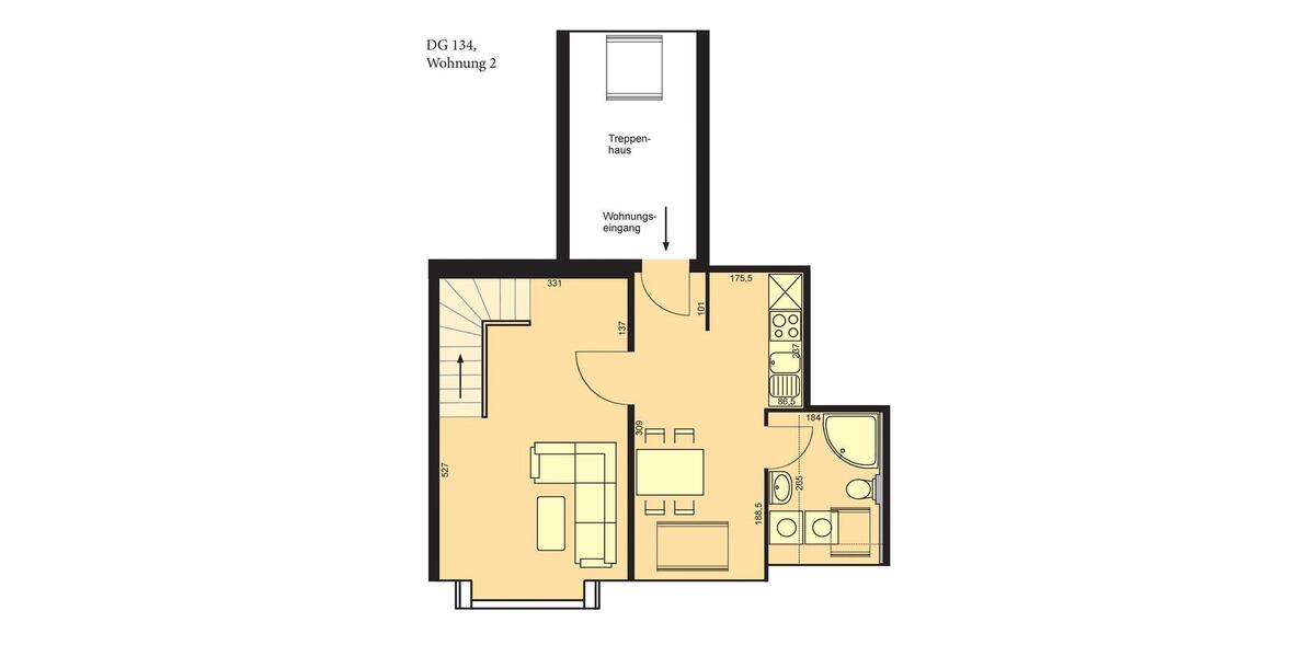 Dachgeschoß-Maisonette-Wohnung 59 qm am Tilsiter Platz in Kiel-Ellerbek 3 zimmer