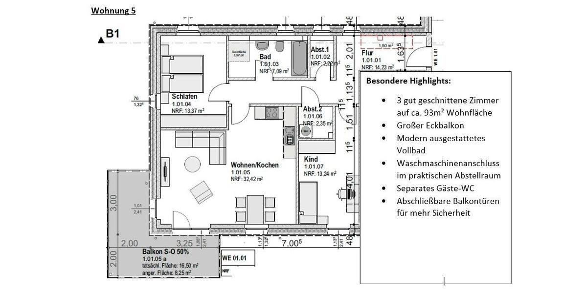 Etagenwohnung Neumünster Brachenfeld/Ruthenberg - 3 Zimmer, 93 m&sup2;, 1.677&euro; | Angebot:26531119