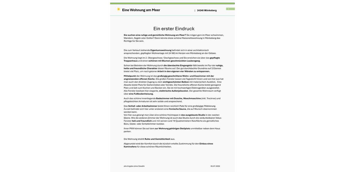 Maisonettenwohnung Mönkeberg - 2 Zimmer, 51 m&sup2;, 249.000&euro; | Angebot:27120199