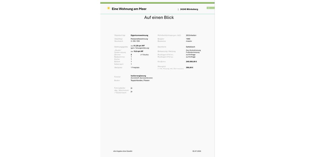 Maisonettenwohnung Mönkeberg - 2 Zimmer, 51 m&sup2;, 249.000&euro; | Angebot:27120199