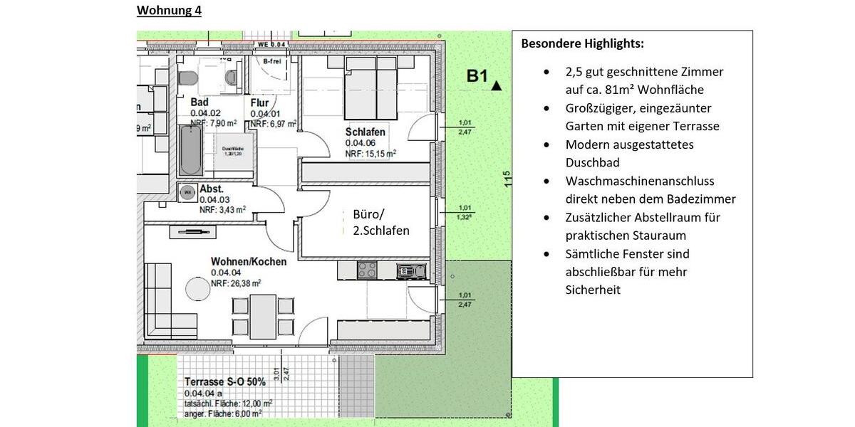 Terrassenwohnung Neumünster Brachenfeld/Ruthenberg - 3 Zimmer, 81 m&sup2;, 1.464&euro; | Angebot:26531120