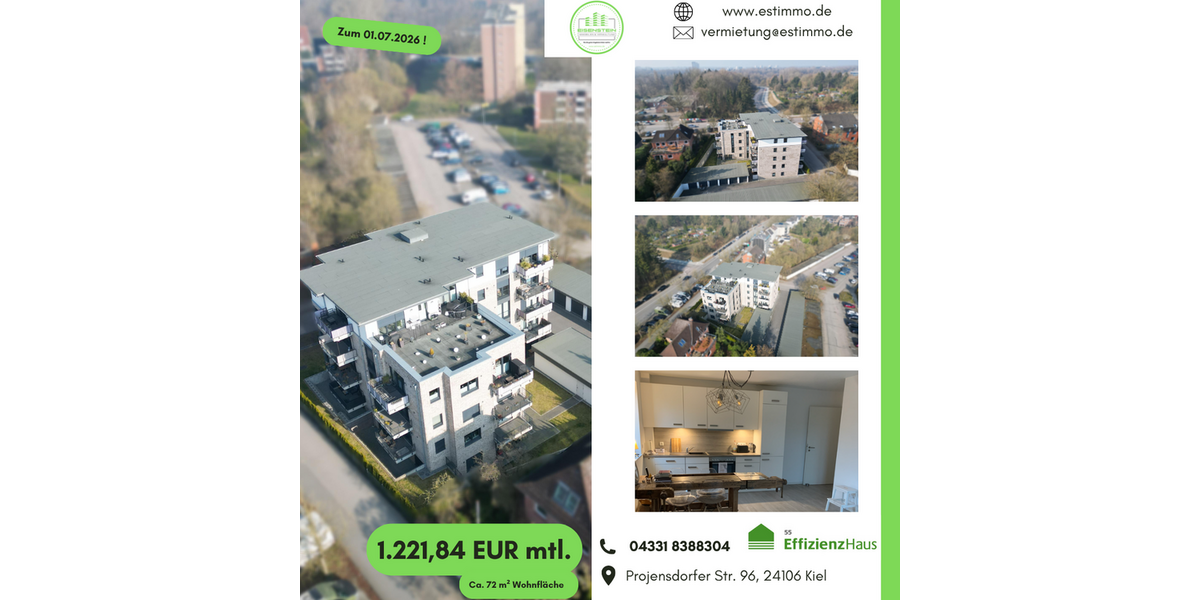 Etagenwohnung Kiel Wik - 2 Zimmer, 72 m&sup2;, 1.222&euro; | Angebot:26455484