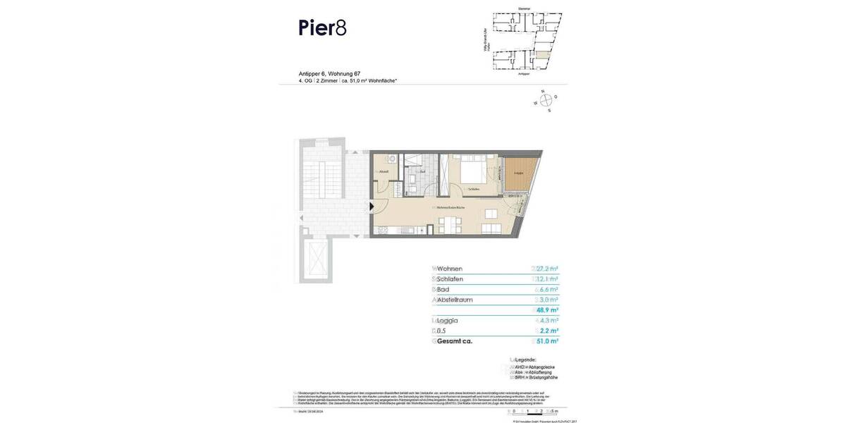Etagenwohnung Kiel Gaarden-Ost - 2 Zimmer, 51 m&sup2;, 278.700&euro; | Angebot:23938999