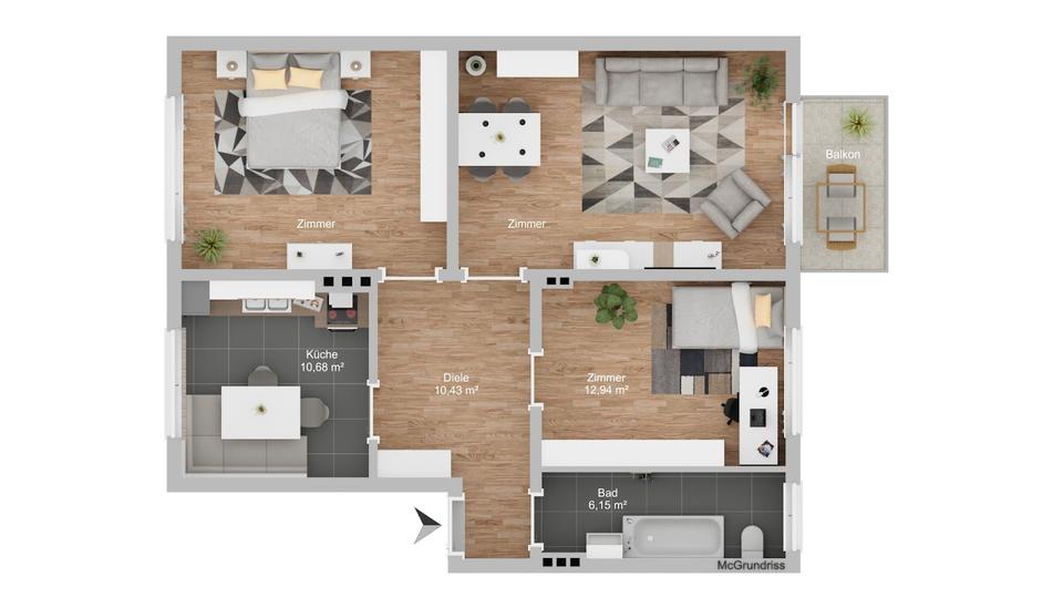 Etagenwohnung Molfsee - 3 Zimmer, 77 m&sup2;, 850&euro; | Angebot:26336962