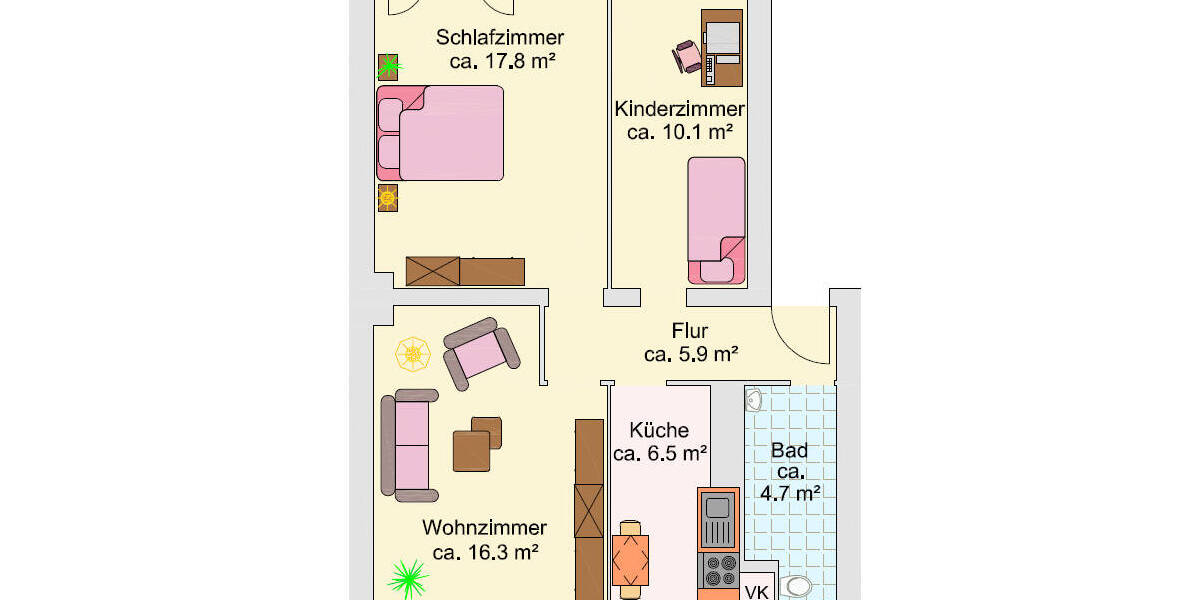 Etagenwohnung Kiel Blücherplatz - 3 Zimmer, 62 m&sup2;, 735&euro; | Angebot:26594935