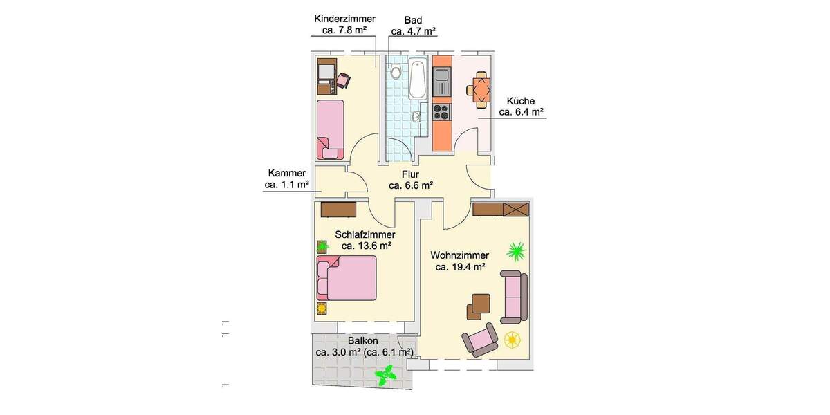 Etagenwohnung Kiel Pries - 3 Zimmer, 63 m&sup2;, 600&euro; | Angebot:25065951
