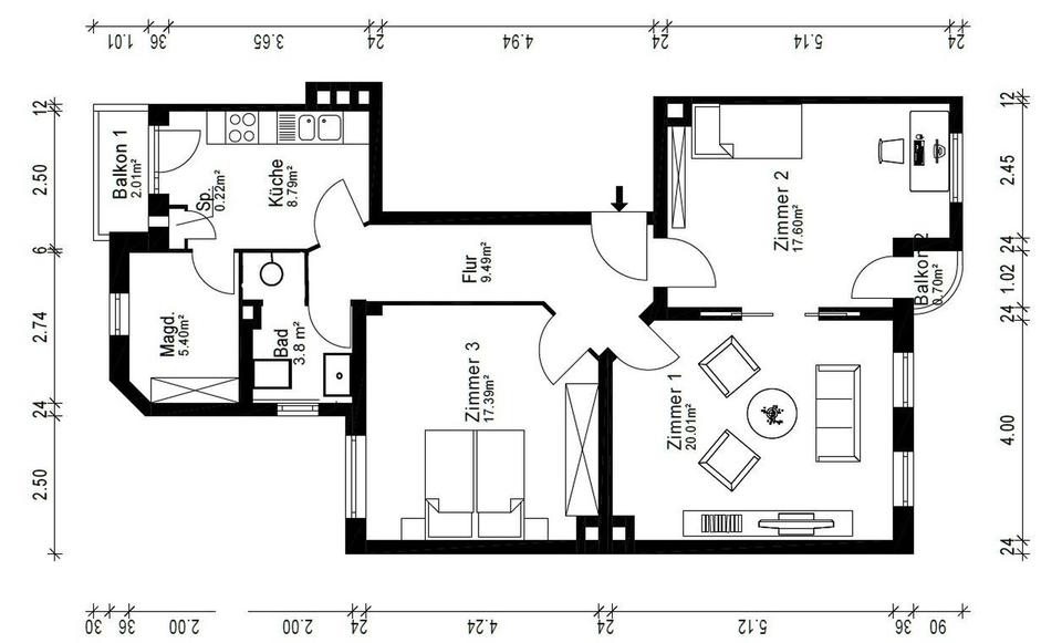 Etagenwohnung Kiel Blücherplatz - 3.5 Zimmer, 85 m&sup2;, 1.765&euro; | Angebot:26084303